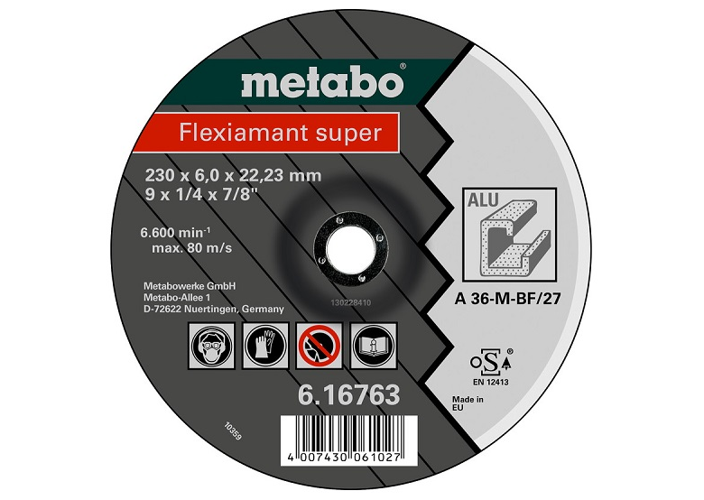 Afbraamschijf Flexiamant super A 36-M 125×6,0×22,2 mm voor aluminium, (gebogen) Metabo 616749000
