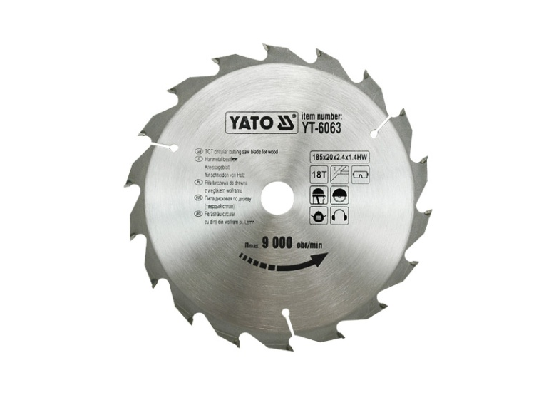 Zaagblad voor hout, met wolfraam 185x20mm T18 Yato YT-6063
