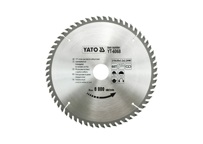 Zaagblad voor hout, met wolfraam 210x30mm T60 Yato YT-6068