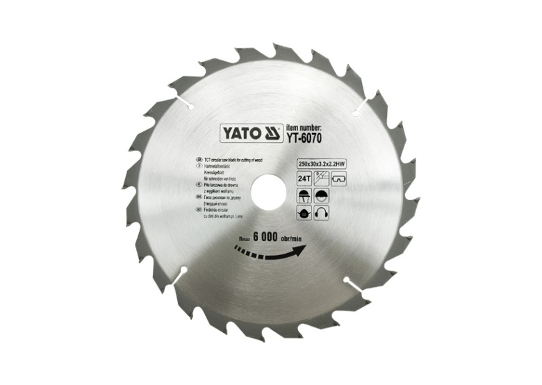 Zaagblad voor hout, met wolfraam 250x30mm T24 Yato YT-6070