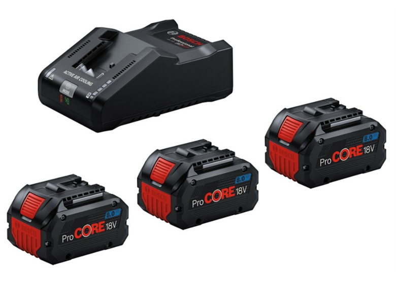 18V 8.0Ah accu's (x3) en lader Bosch 0615A5004Y