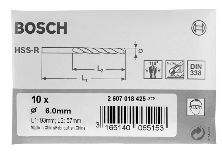Metaalboren HSS-R, DIN 338 Bosch 2607018400