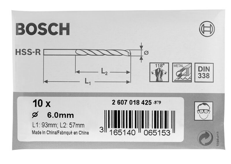 Metaalboren HSS-R, DIN 338 Bosch 2607018420