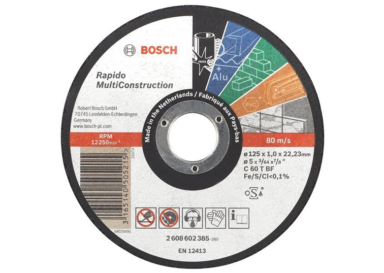 Doorslijpschijf Multi Construction 125 mm, 22,23 mm, 1,0 mm Bosch 2608602385