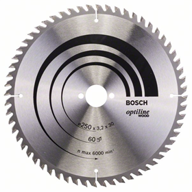 Cirkelzaagblad Optiline Wood 250x30mm T60 Bosch 2608640729