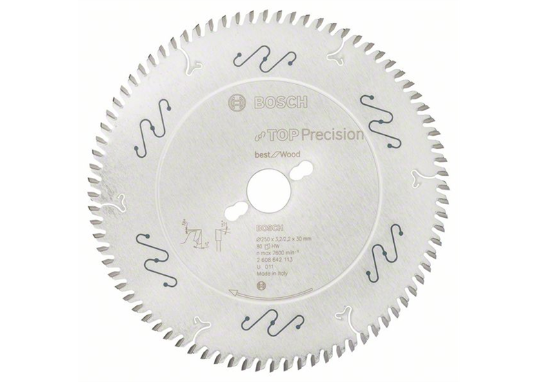 Cirkelzaagblad Top Precision Best for Wood 250x30mm T80 Bosch 2608642113