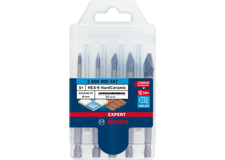 Borenset 4/5/6/8/10mm, 5-dlg. Bosch EXPERT HEX-9 HardCeramic