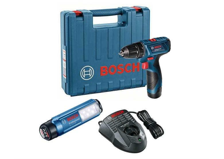 Boor-schroefmachine + zaklamp Bosch GSR 120-LI + GLI 12V-300