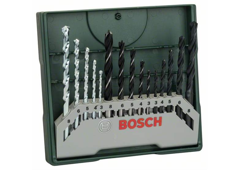 Borenset - hout, metaal, metselwerk 15 -delig Bosch Mini X-Line