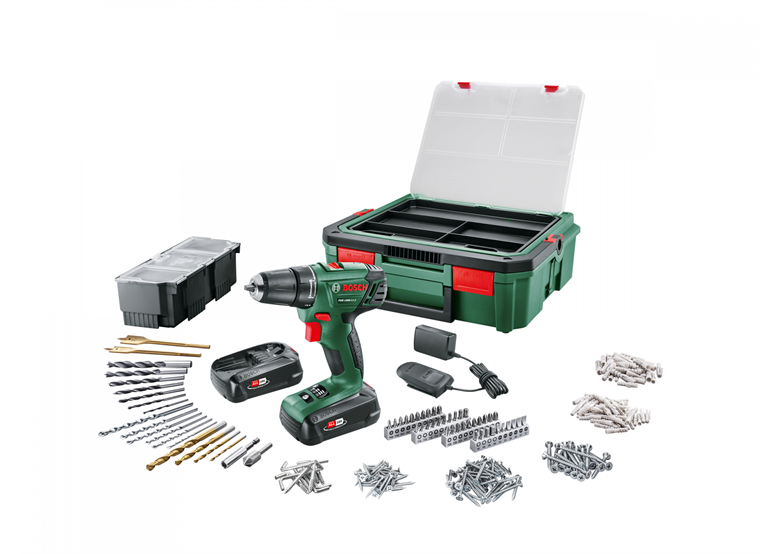 Boor-schroefmachine met accessoires set Bosch PSR 1800 LI-2 2x1.5Ah