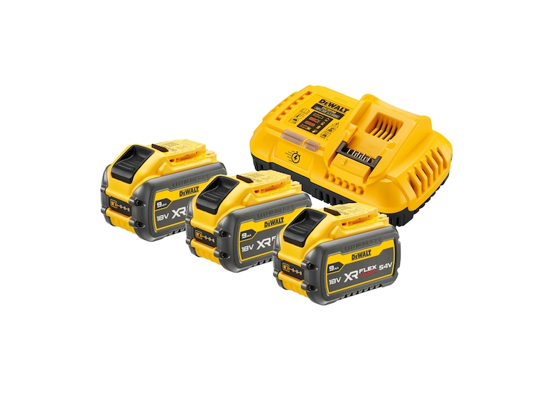 Accu 18V/54V 9.0/3.0Ah (3 stuks) + lader DeWalt DCB118X3