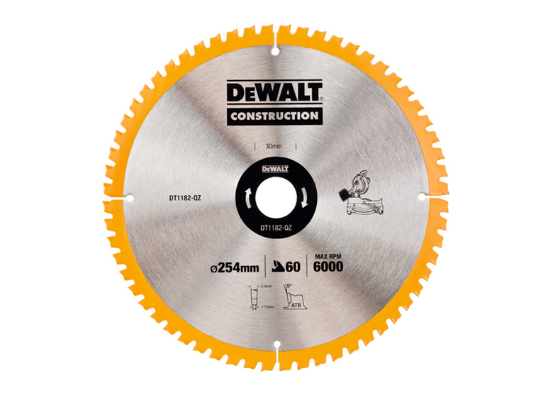 Zaagblad voor stationaire zaag 254 x 60T DeWalt DT1182
