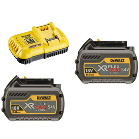 Set accu's  54/18V 2.0/6.0Ah en oplader DeWalt FLEXVOLT DCB118T2