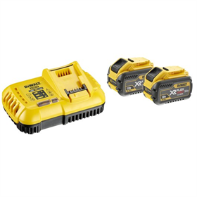 Set 2 accu's 9,0Ah en oplader 8A DeWalt FLEXVOLT DCB118X2