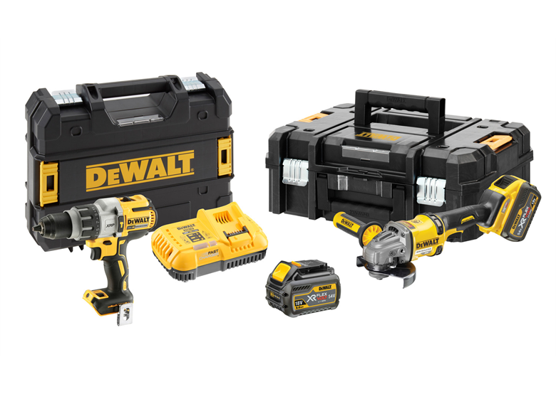 Set van 18 en 54V elektrisch gereedschap DeWalt XR FLEXVOLT DCK2055T2T 2x6.0/2.0Ah