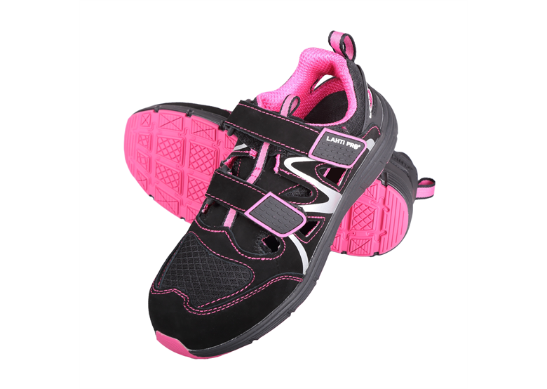 Dames sandalen in suède/mesh-stof zwart - roze, s1 src, 36 Lahti Pro L3060436