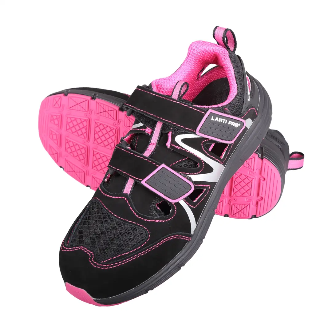Dames sandalen in suède/mesh-stof zwart - roze, s1 src, 39 Lahti Pro L3060439