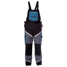 Werkbroek met bretels, zwart-grijs-turquoise met reflectoren XL ce Lahti Pro L4060204