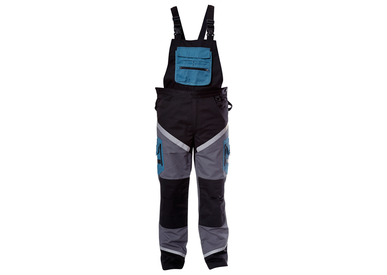 Werkbroek met bretels, zwart-grijs-turquoise met reflectoren XL ce Lahti Pro L4060204