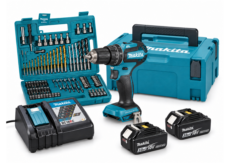 Klopboor-/schroefmachine met accessoires Makita DHP485FJX1 2x3.0Ah SET