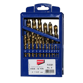 Borenset voor metaal, titanium coating, HSS-G, DIN338 25 stk. Makita P-61391