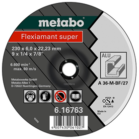 Afbraamschijf Flexiamant super A 36-M 125×6,0×22,2 mm voor aluminium, (gebogen) Metabo 616749000