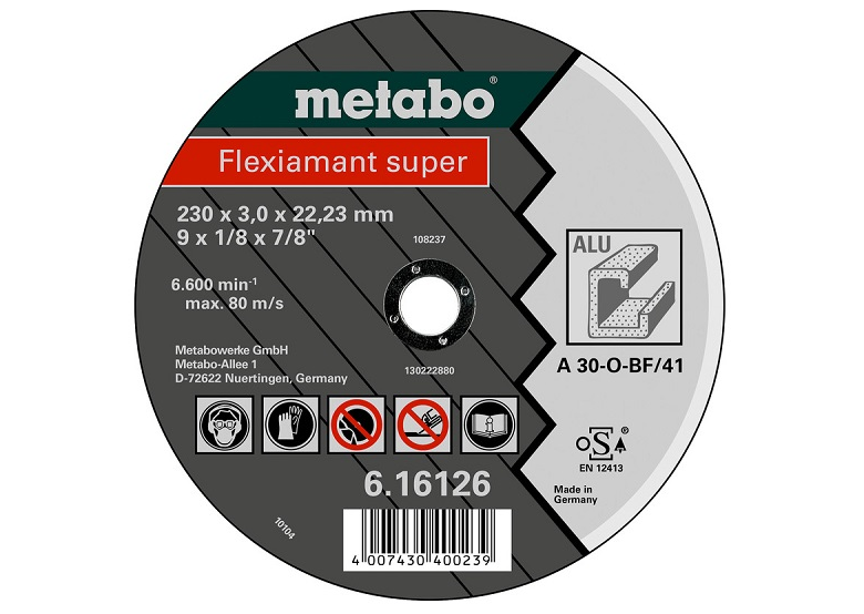 Doorslijpschijf Flexiamant super A 30-O 125×2,5×22,2mm voor aluminium Metabo 616752000
