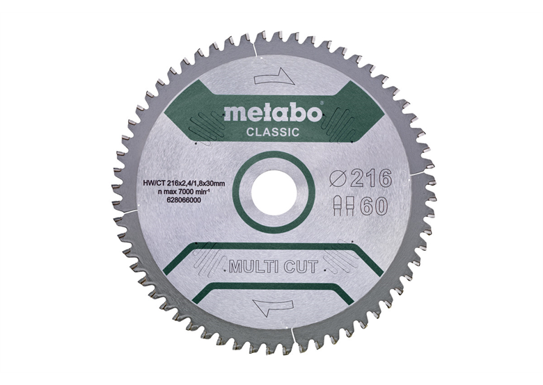 Zaagblad "multi cut - classic", 216x30, Z60 FZ/TZ, 5°neg. Metabo 628066000