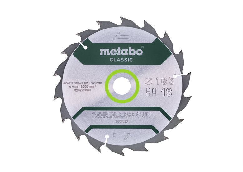 Zaagblad "cordless cut wood - classic", 165x20 Z18 WZ 20° Metabo 628272000