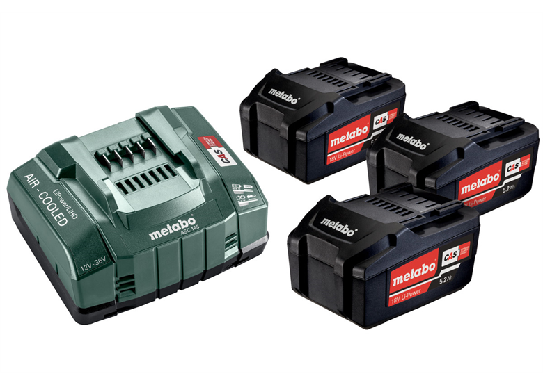 Set 3 accu's 18V Li-Power 5.2Ah met ASC 30-36V-oplader Metabo 685048000