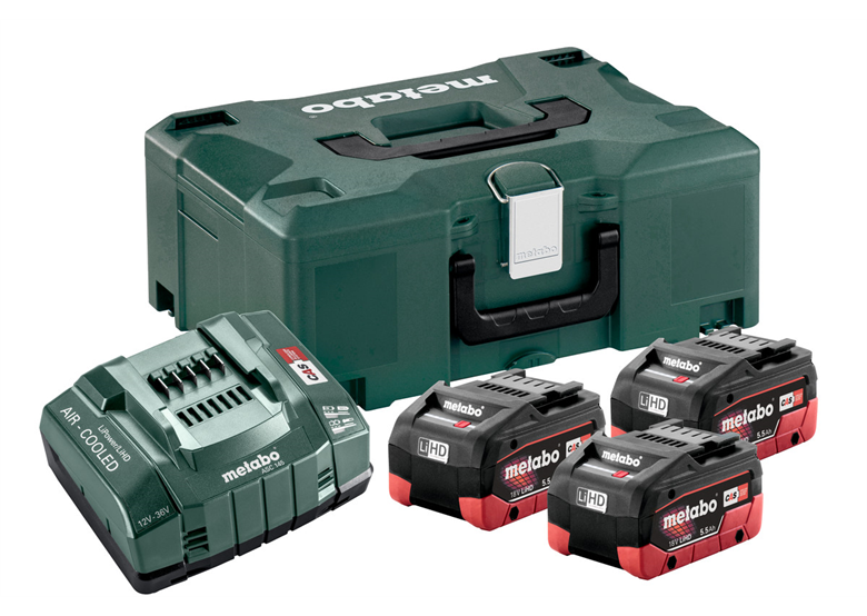 Set 3 accu's 18V LiHD 5.5Ah met ASC 30-36V-oplader in MetaLoc Metabo 685069000