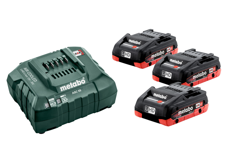 Set 3 accu's 18V LiHD 4.0Ah met ASC 30-36V-oplader Metabo 685132000