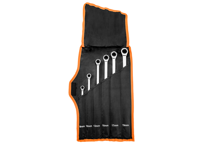 Ratelringsleutels, lang, set van 6 stuks, 8 - 19 mm, zachte etui Neo 09-370
