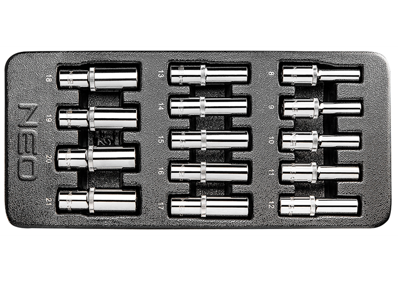Inlay voor gereedschapkast met lenge doppen 1/2" Neo 84-243