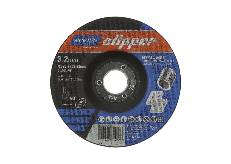 Slijpschijf voor metaal/inox 125x3,2mm Norton A30S-125x3.2x22.23-T42 NOR-Clipper