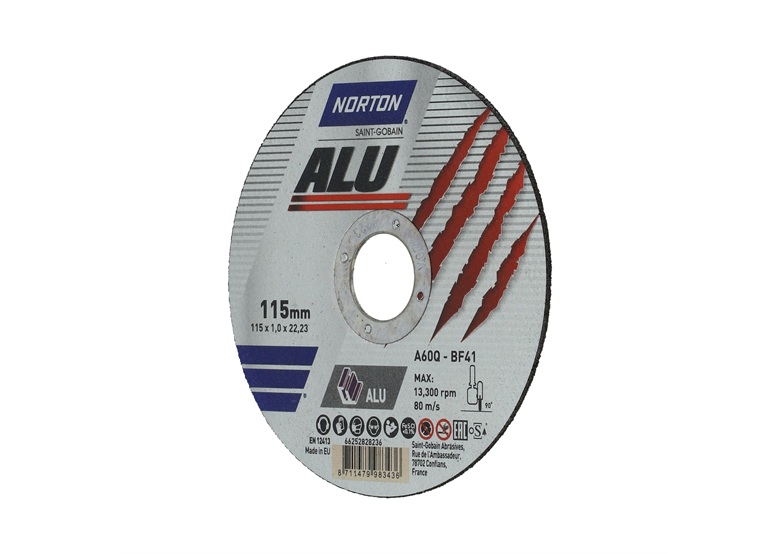 Slijpschijf voor snijden Norton A60Q-115x1.0x22.23-T41 NOR-Alu