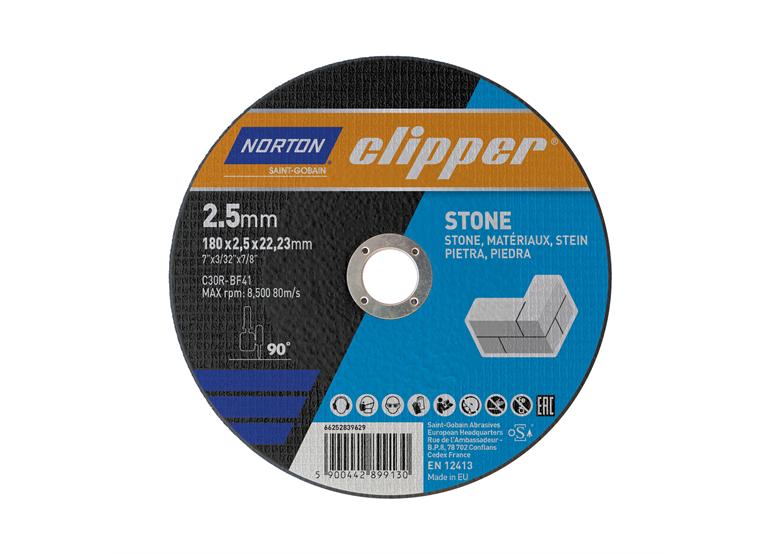 Snijschijf voor steen 180x2,5mm Norton C30R-180x2.5x22.2-T41 NOR-Clipper