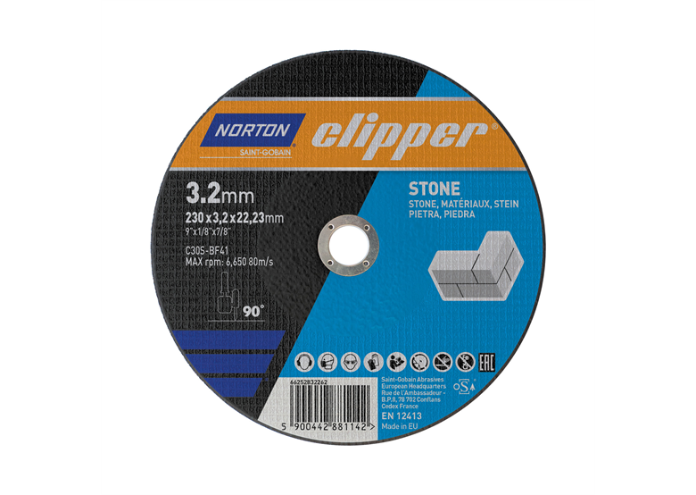 Snijschijf voor steen 230x3,2mm Norton C30S-230x3.2x22.23-T41 NOR-Clipper