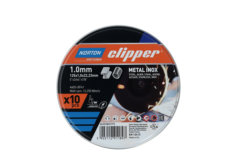 Snijschijven set van 10 metaal/inox 125x1.0mm Norton TWSET A60S-125x1.0x-T41 NOR-Clipper 10xc