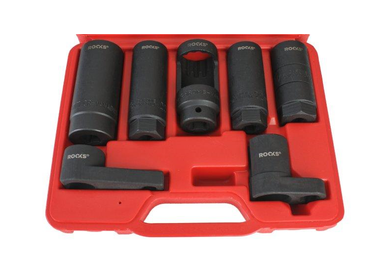 Dopsleutelset voor de lambda sonde 7-delig 3/8″ en 1/2″ Rooks 02.0600