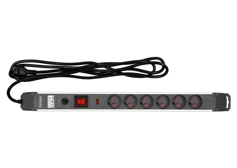 Verdeelstekker met overspanningsbeveiliging 6 stopcontacten,3m. Aluminium Sthor 72373