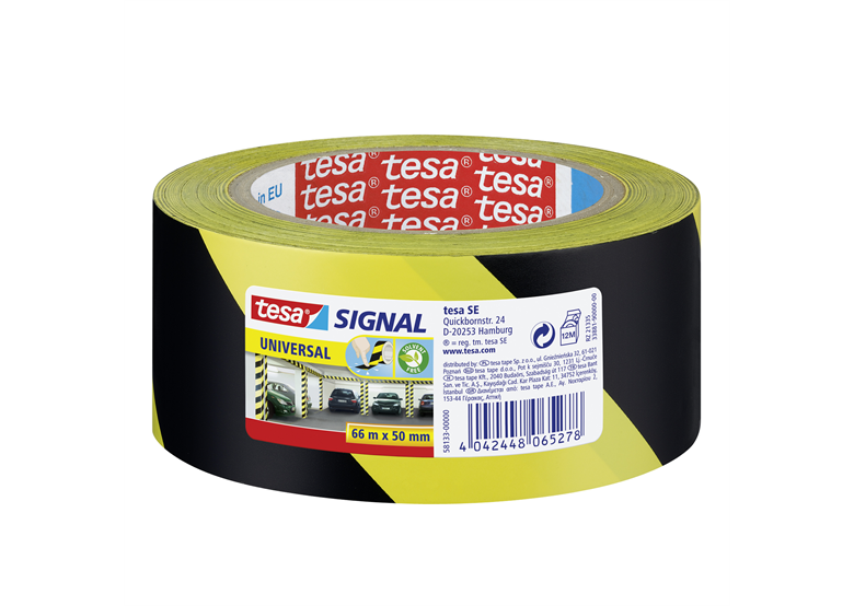 Plakband Signal 66m x 50mm, geel-zwart Tesa 58133