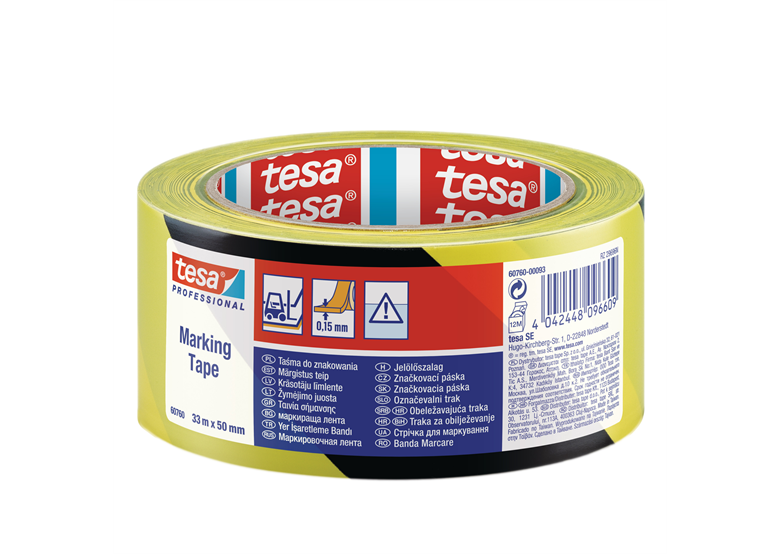 PVC-waarschuwingstape 33m x 50mm, geel en zwart Tesa 60760