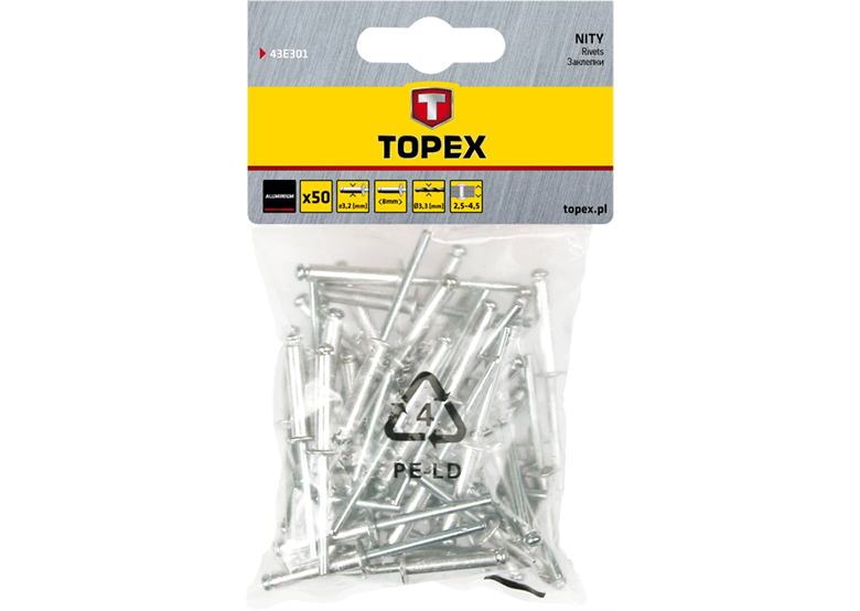 Popnagel aluminium 3,2 mm x 10 mm Topex 43E302
