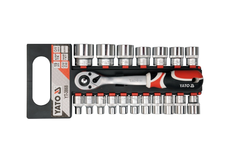 Doppenset met ratel 1/2" 19 delig Yato YT-3868
