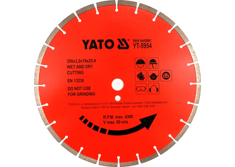 Diamant doorslijpschijf voor beton 300x25,4mm Yato YT-5953
